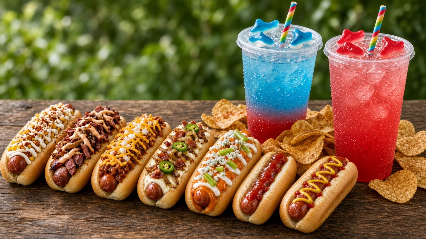 Our full lineup of hot dogs, chips, and lemonade